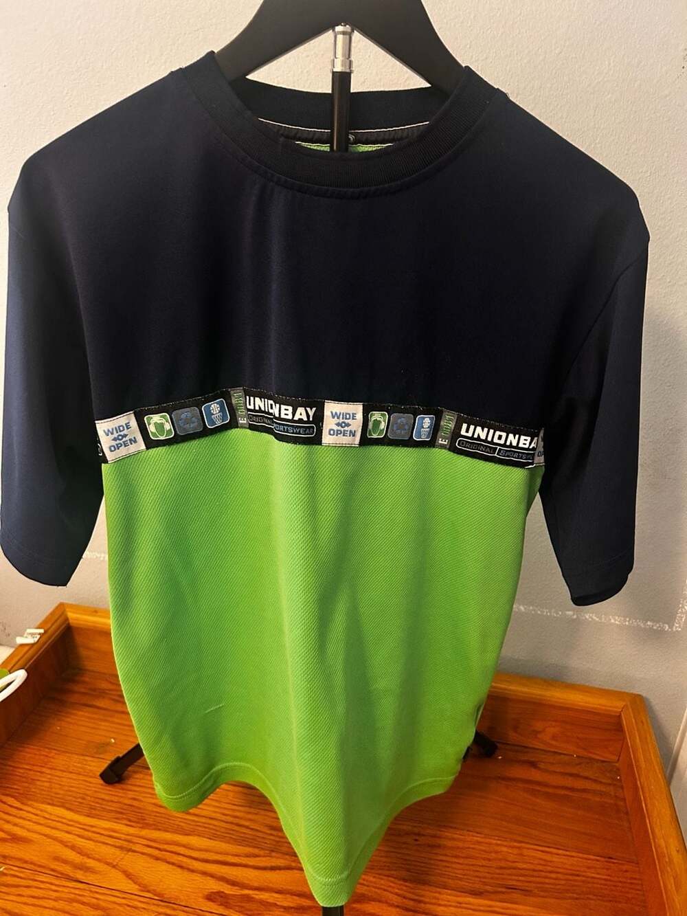 Unionbay Colorblock Polo Shirt, Navy and Lime Green, Size L